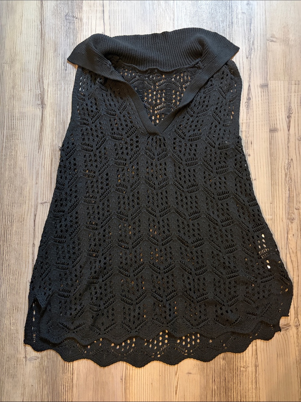 SHEIN Black Crochet V-Neck Swim Cover-Up